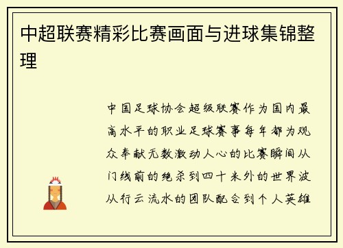 中超联赛精彩比赛画面与进球集锦整理